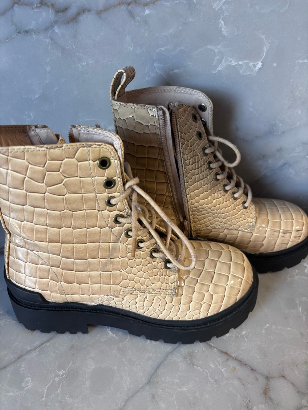 Urban Outfitters Croc-Embossed Beige Combat Boots